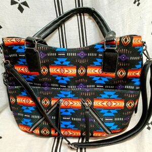 Blue and Black Artistic Shoulder Bag